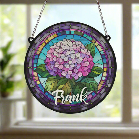 Hydrangea Personalised Stained Glass Effect Suncatcher